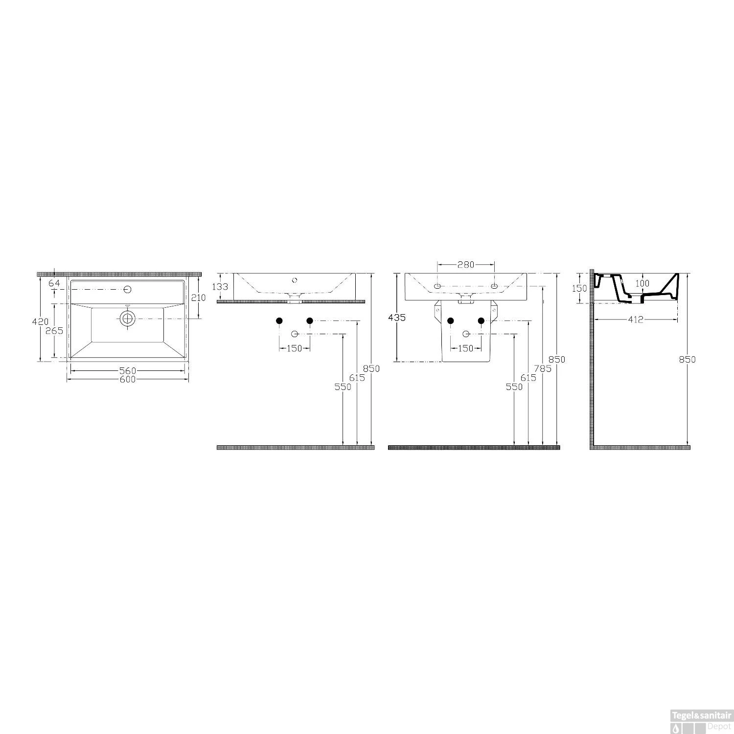 Wastafel Opbouw Sapho Aqualine Rechthoekig 60x42x13.3 Cm Keramiek Wit 4 Wastafel Opbouw Sapho Aqualine Rechthoekig 60x42x13.3 Cm Keramiek Wit - Afbeelding 2