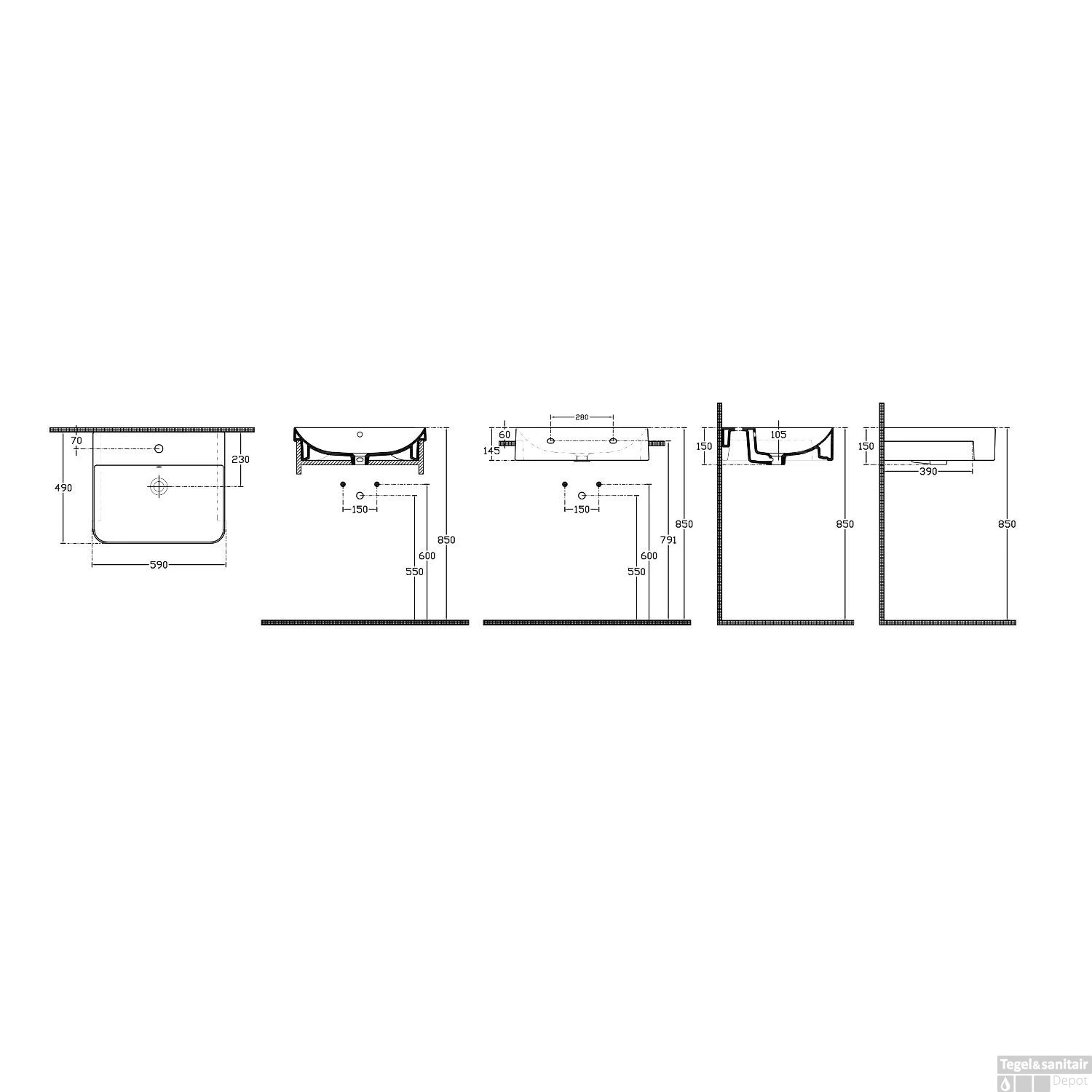 Wastafel Semi Inbouw Sapho Sott Aqua Rechthoekig 59x49x15 Cm Keramiek Wit - Afbeelding 6