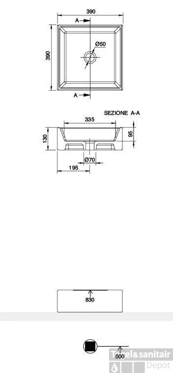 B&w-luxury Daring Opzetwastafel Vierkant 39x39 Cm. Zonder Kraangat Wit 5 B&w-luxury Daring Opzetwastafel Vierkant 39x39 Cm. Zonder Kraangat Wit - Afbeelding 3