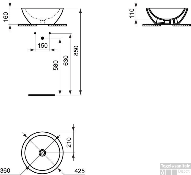 Ideal Standard Strada O Opzetwastafel Rond 42x42 Cm. Zonder Kraangat Wit 4 Ideal Standard Strada O Opzetwastafel Rond 42x42 Cm. Zonder Kraangat Wit - Afbeelding 2