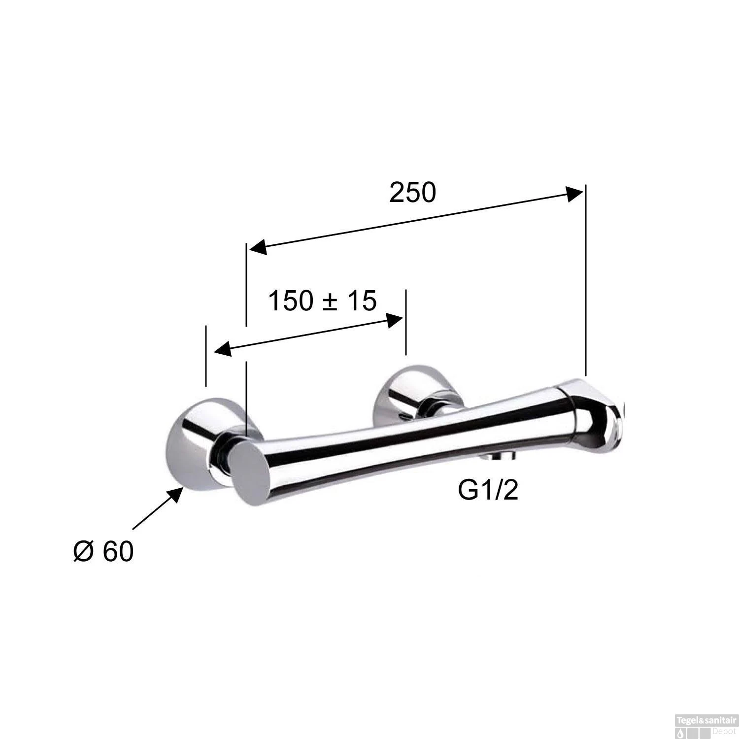 Opbouw Douchekraan Sapho Axamite Mengkraan 1-hendel Rechts 25 Cm Chroom - Afbeelding 4