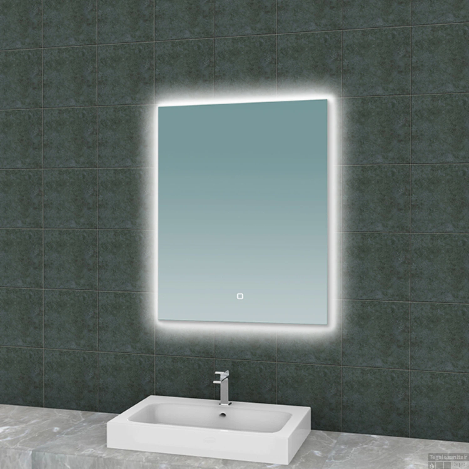 Badkamerspiegel Boss & Wessing Luc Rechthoek Inclusief LED Verlichting Backlight 60 Cm