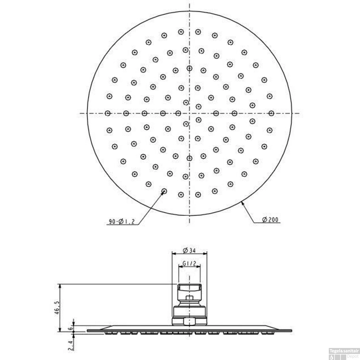 BWS Hoofddouche Hera UFO Rond Ultra Plat 20 Cm RVS - Afbeelding 2