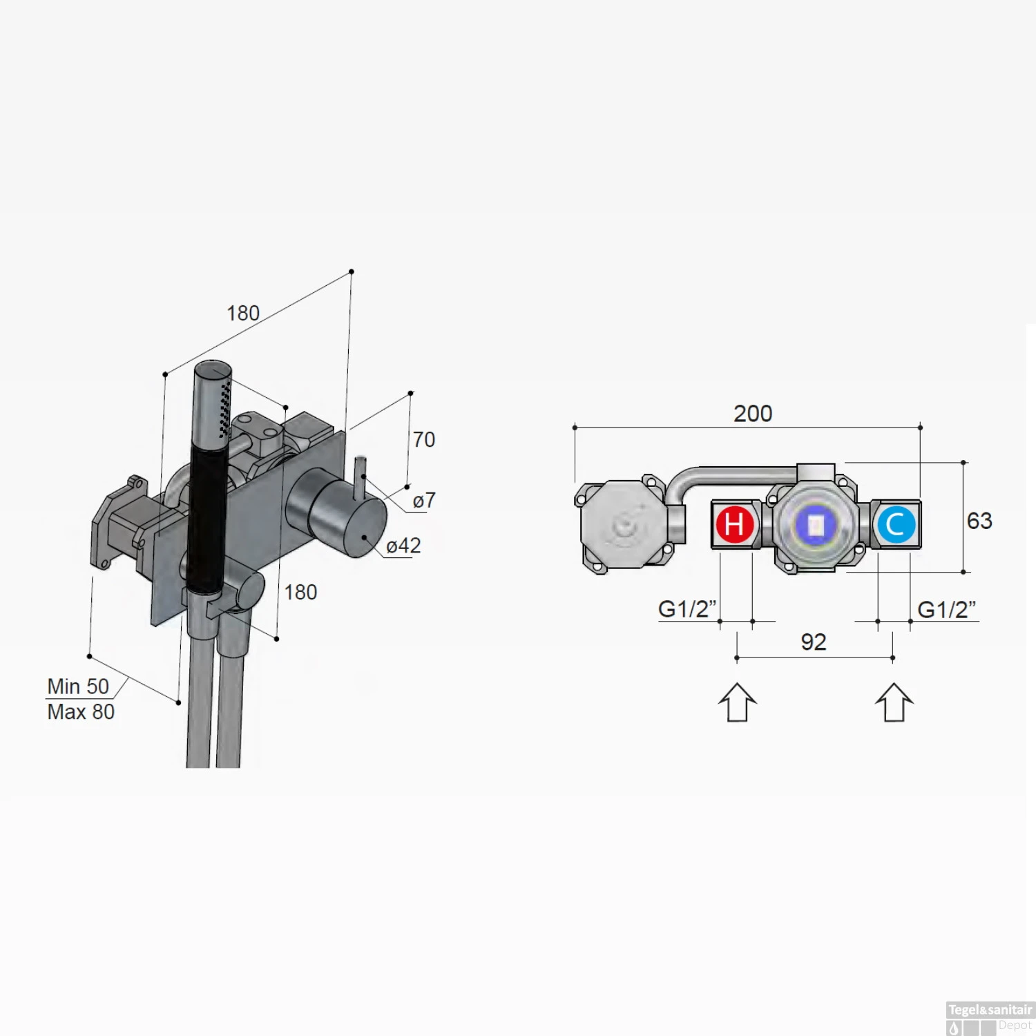 Inbouw Douchemengkraan Hotbath Cobber Incl. Doucheslang En Handdouche Mat Zwart - Afbeelding 4