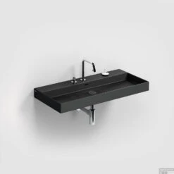 Clou New Wash Me Wastafel 90x42x8cm Met 3 Voorbewerkte Kraangaten Zwart Mat Keramiek