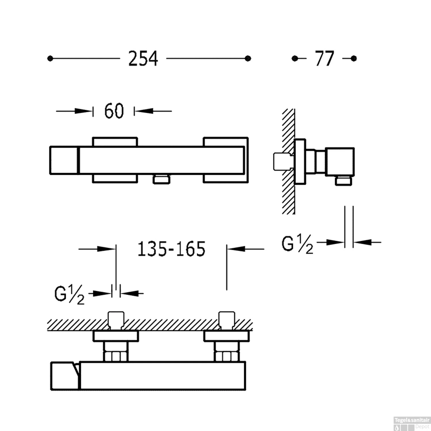Douchemengkraan Tres Cuadro Exclusive Opbouw Vierkant Met Handdoucheset Mat Wit - Afbeelding 2