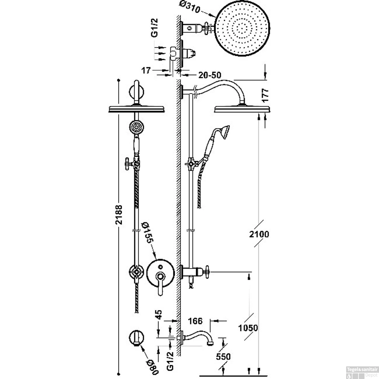 Douchekraanset Tres Clasic Inbouw Mengkraan 3-Wegs Verouderd Messing 4 Douchekraanset Tres Clasic Inbouw Mengkraan 3-Wegs Verouderd Messing - Afbeelding 2