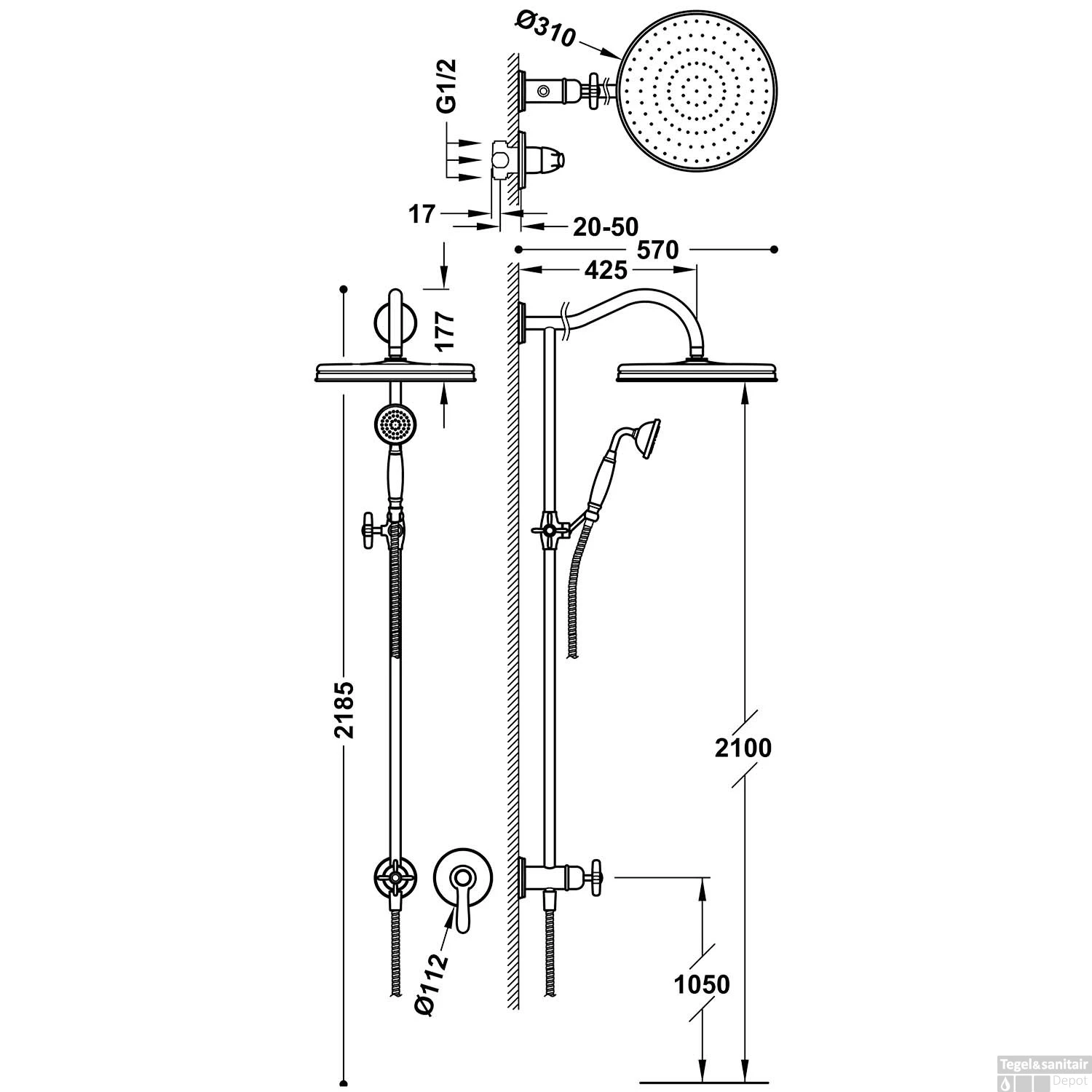 Douchekraanset Tres Clasic Inbouw Mengkraan RVS 4 Douchekraanset Tres Clasic Inbouw Mengkraan RVS - Afbeelding 2