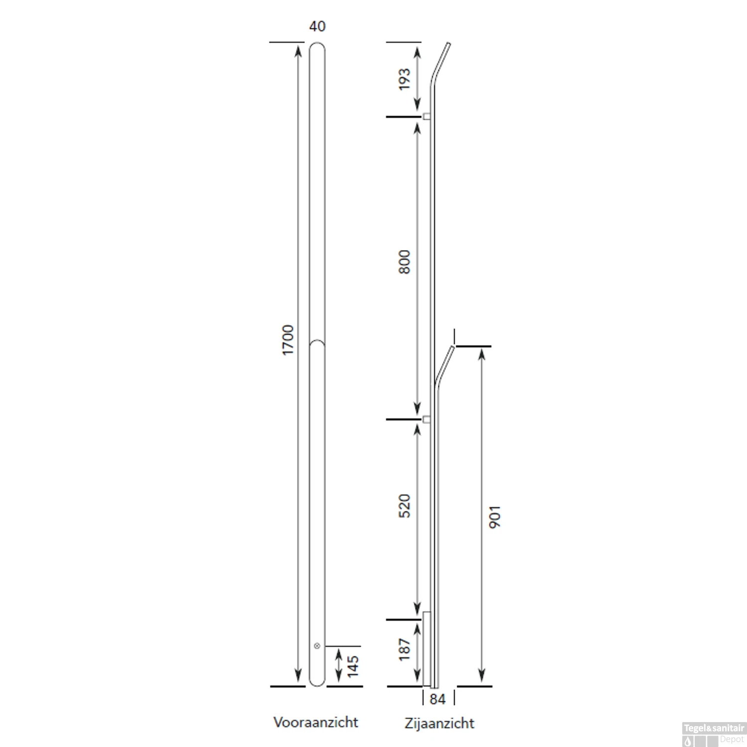 Elektrische Radiator Stick Instamat ARC Handdoekwarmer 170 Cm 34W Soft Zwart En Soft Wit - Afbeelding 4