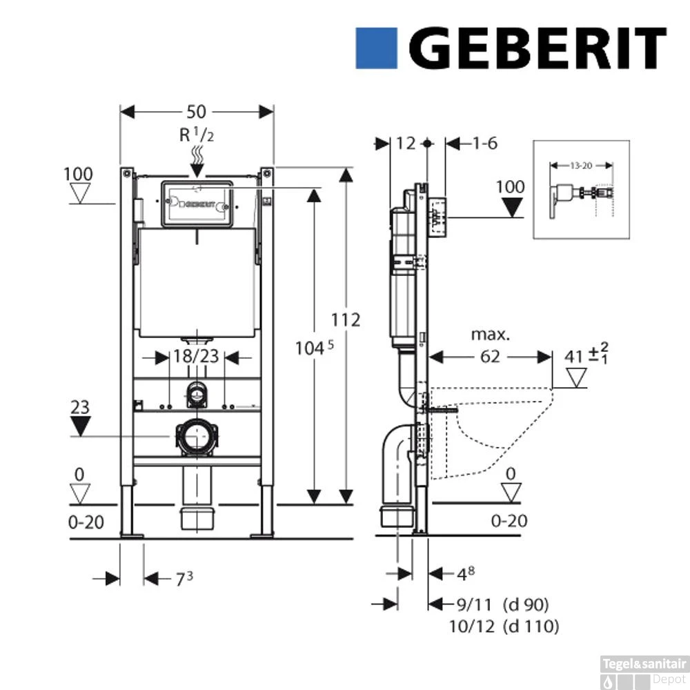 Geberit UP100 Toiletset Compleet | Inbouwreservoir | Salenzi Civita Mat Antraciet Met Drukplaat - Afbeelding 10