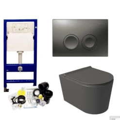 Geberit UP100 Toiletset Compleet | Inbouwreservoir | Salenzi Civita Mat Antraciet Met Drukplaat -Grohe Verkoopwinkel geberit up100 toiletset wandcloset salenzi civita mat antraciet met delta 21 drukplaat shop