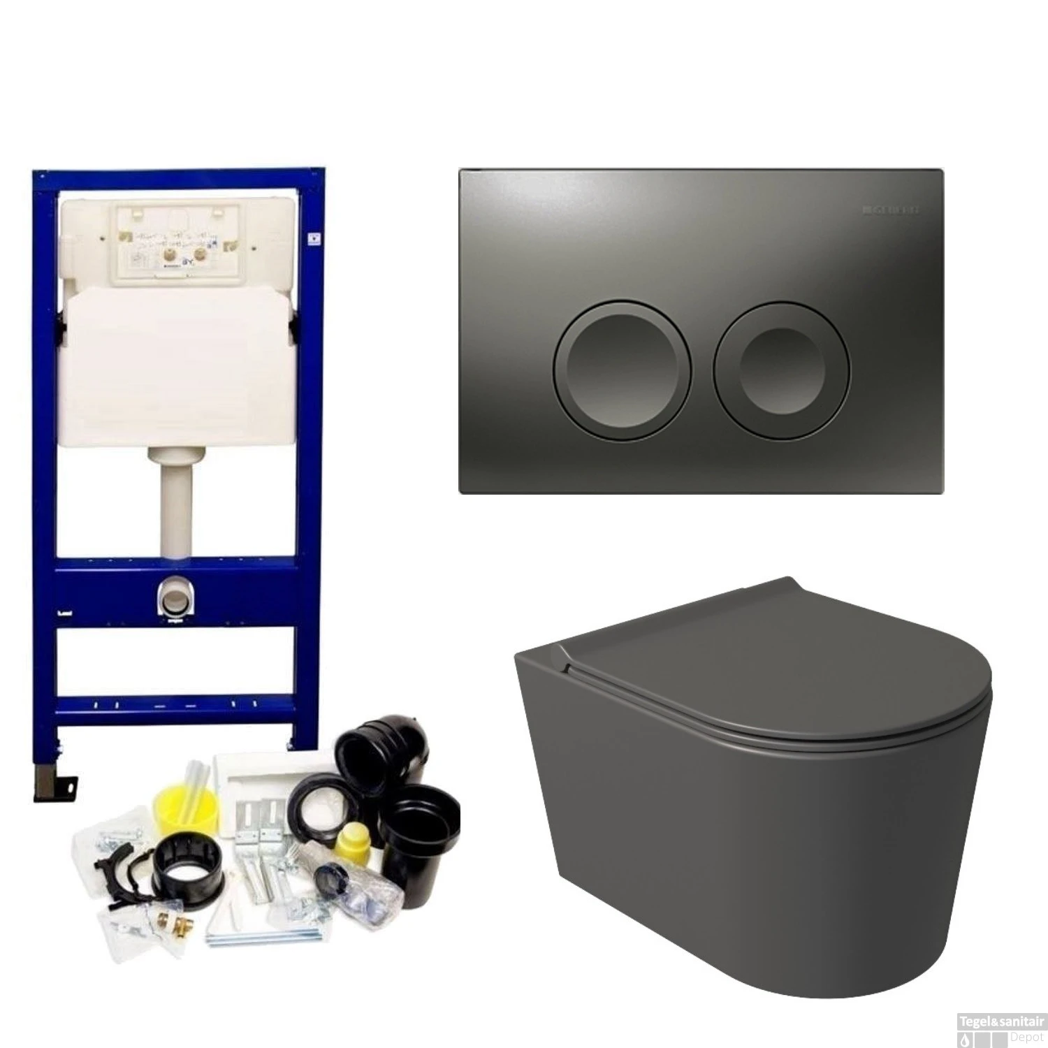 Geberit UP100 Toiletset Compleet | Inbouwreservoir | Salenzi Civita Mat Antraciet Met Drukplaat - Afbeelding 11