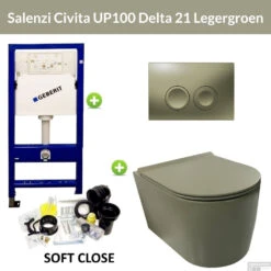 Geberit UP100 Toiletset Wandcloset Salenzi Civita Mat Legergroen Met Delta 21 Drukplaat