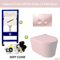 Geberit UP100 Toiletset Wandcloset Salenzi Civita Mat Roze Met Delta 21 Drukplaat