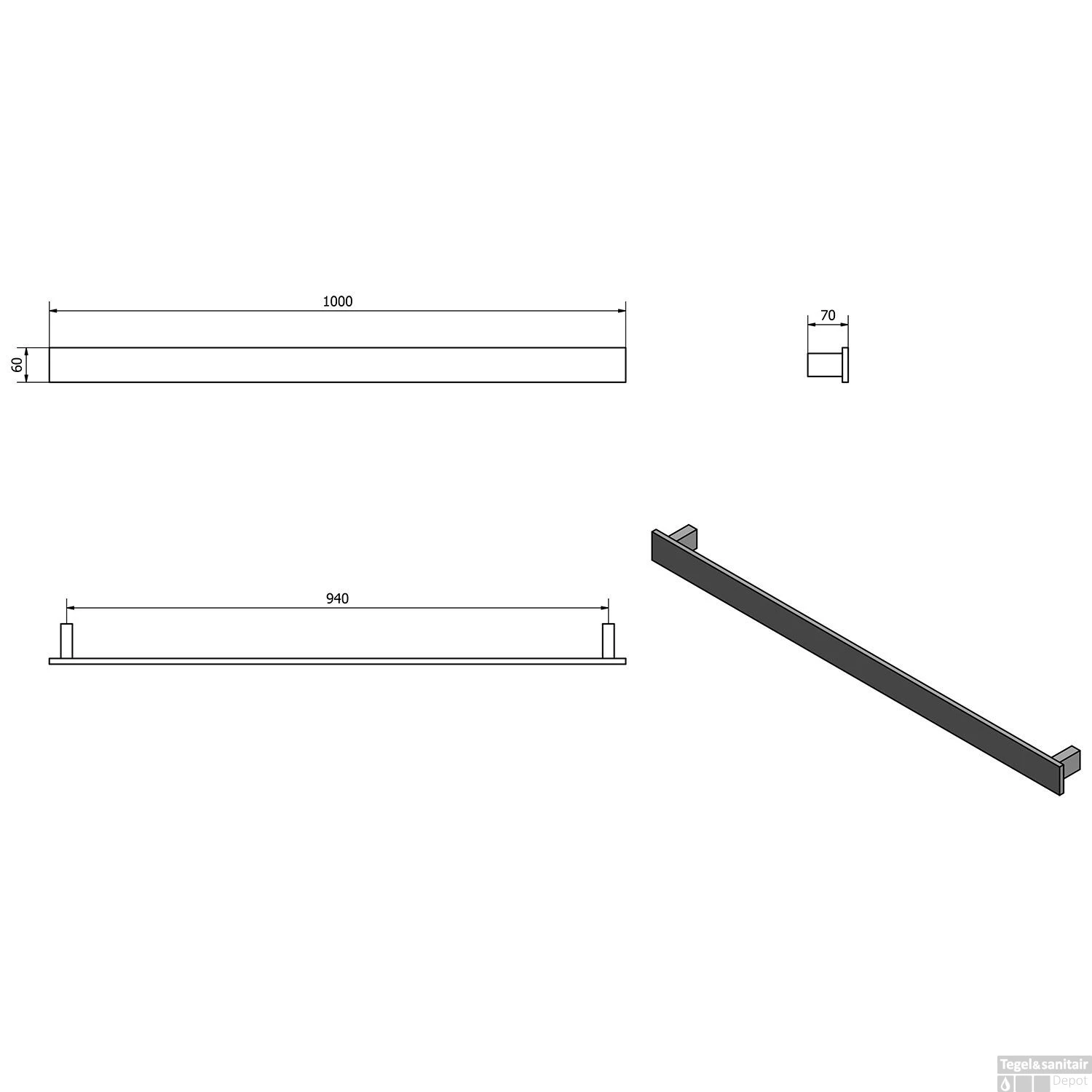 Handdoekhouder Sapho Patron 100x6 Cm Mat Zwart 6 Handdoekhouder Sapho Patron 100x6 Cm Mat Zwart - Afbeelding 4