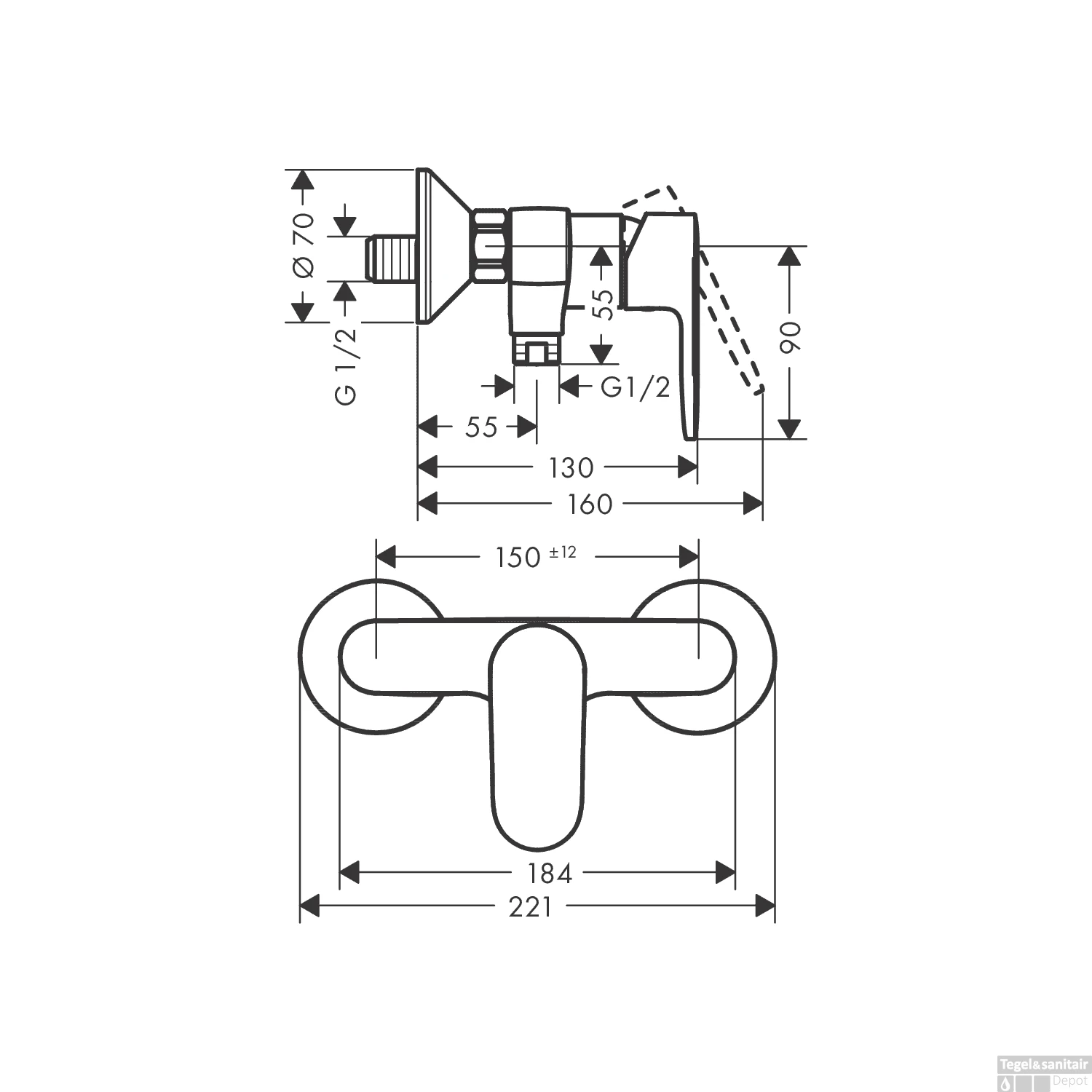 Opbouw Douchekraan HansGrohe Vernis Blend Eengreeps Met 2 Flow Rates Chroom - Afbeelding 2