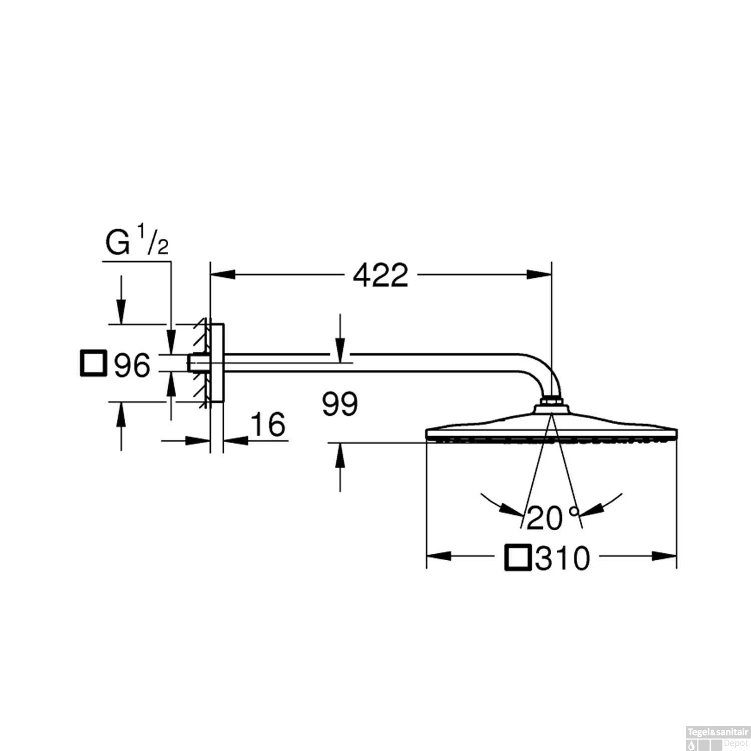 Regendoucheset Grohe Rainshower Mono Cube 31 Cm Met Wandarm Supersteel - Afbeelding 4
