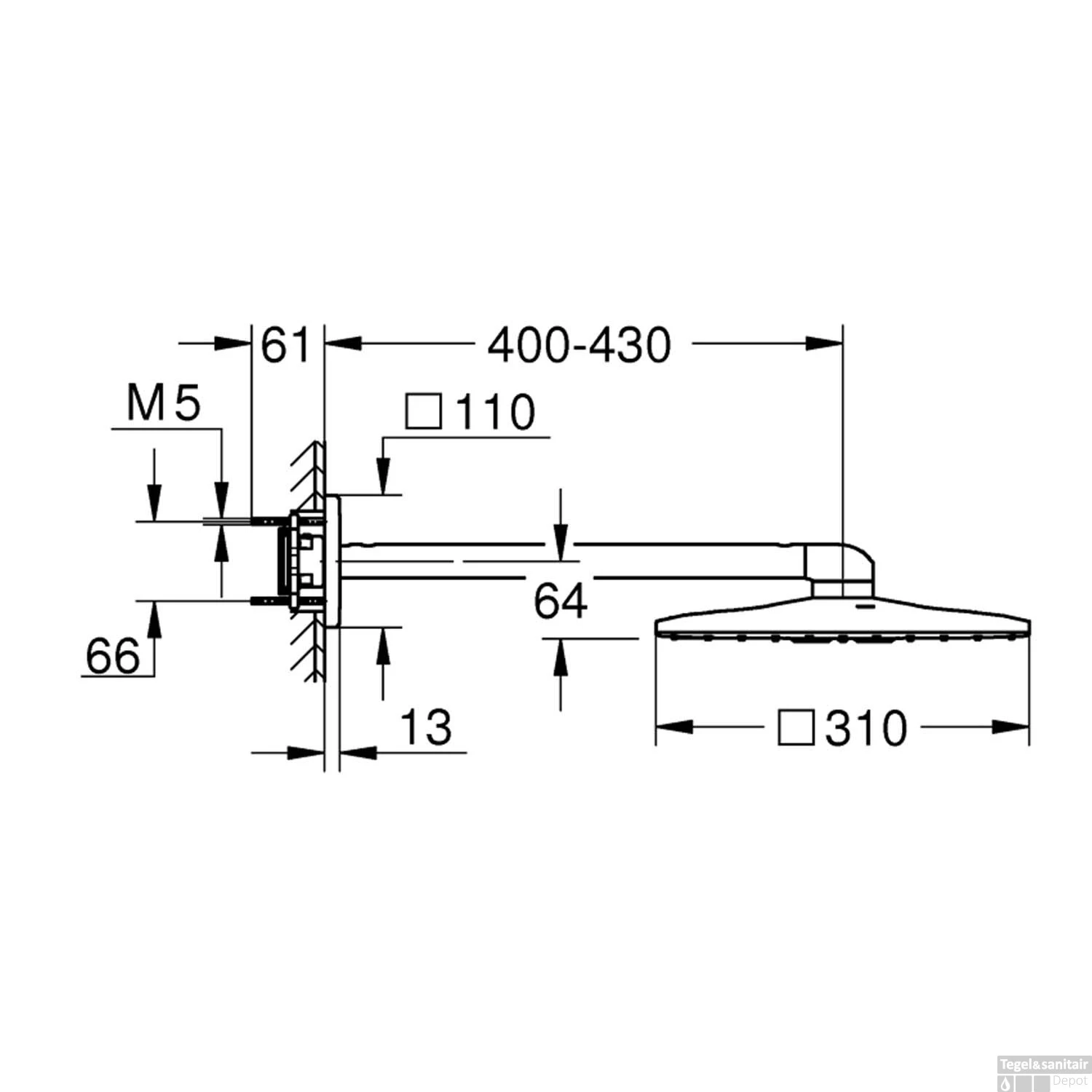 Regendoucheset Grohe Rainshower SmartActive Cube 31 Cm Met Wandarm Hard Graphite Geborsteld - Afbeelding 3