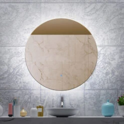 Spiegel Gliss Design Oko Koper Rond LED Verlichting 120 Cm -Grohe Verkoopwinkel spiegel gliss design oko koper rond led verlichting 80 cm sfeer2 4