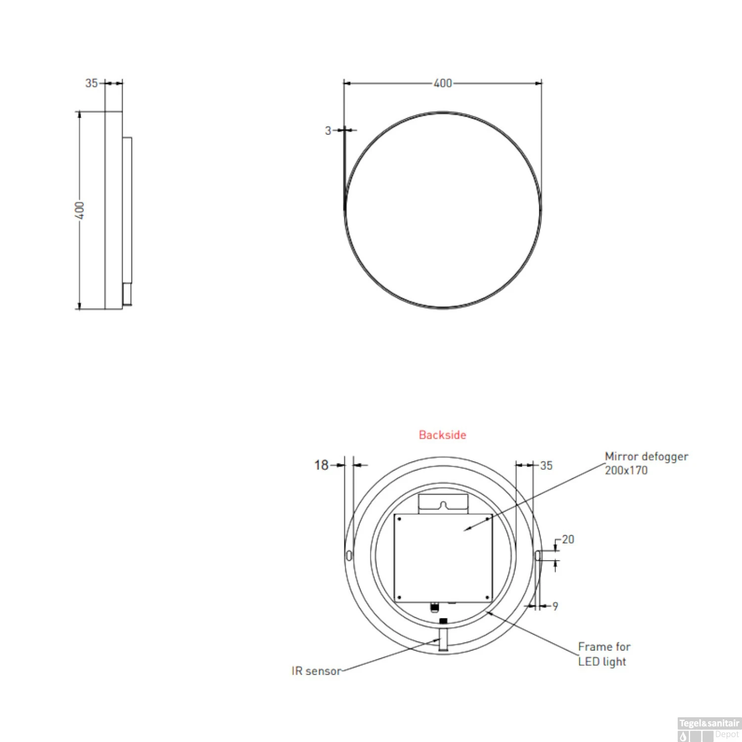 Spiegel Ink SP17 Rond Colour Changing LED Rondom 40 X 4 X 40 Cm Dimbaar In Aluminium Kader Geborsteld RVS - Afbeelding 2