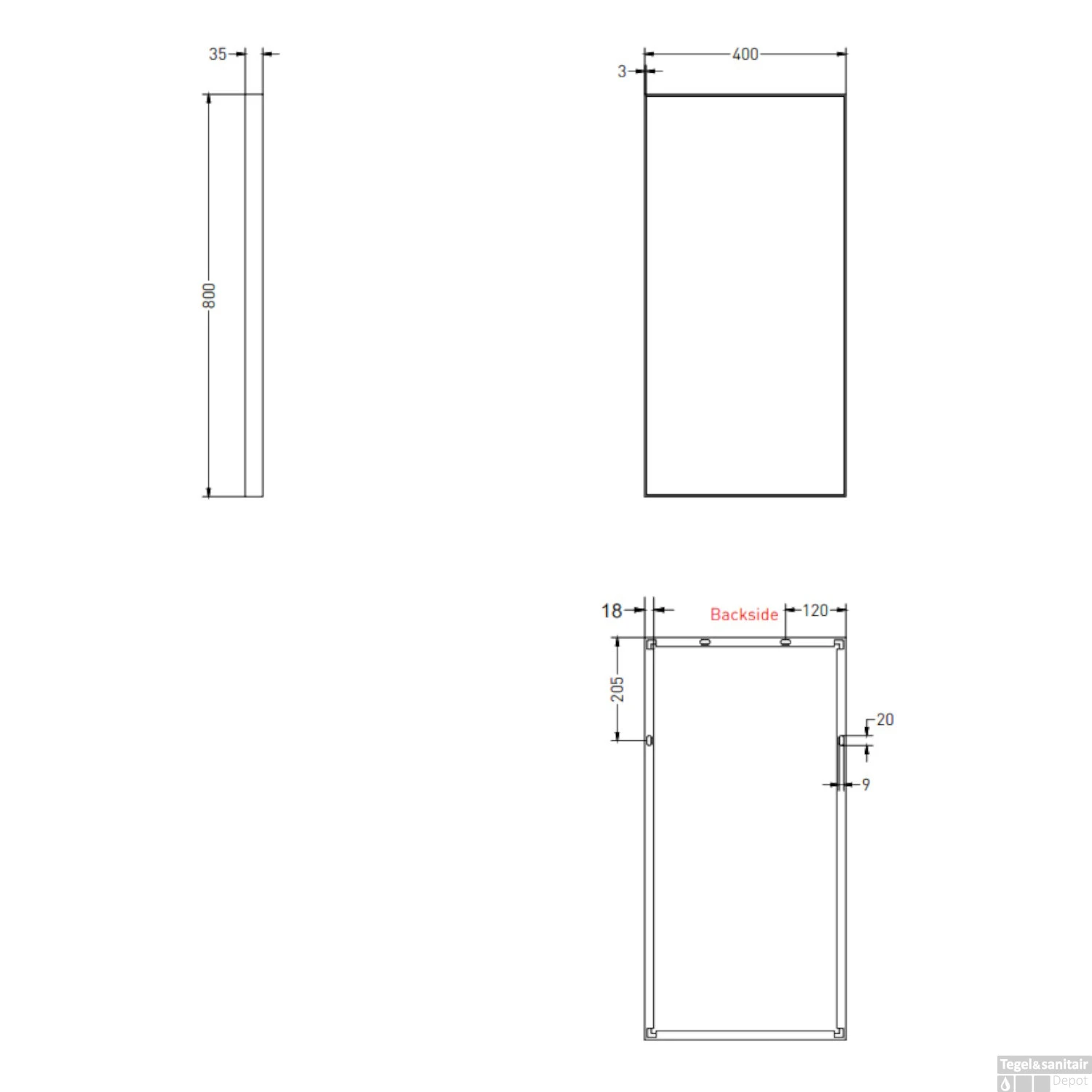 Spiegel Ink SP18 Rechthoek In Stalen Kader 40 X 4 X 80 Cm Mat Zwart - Afbeelding 2