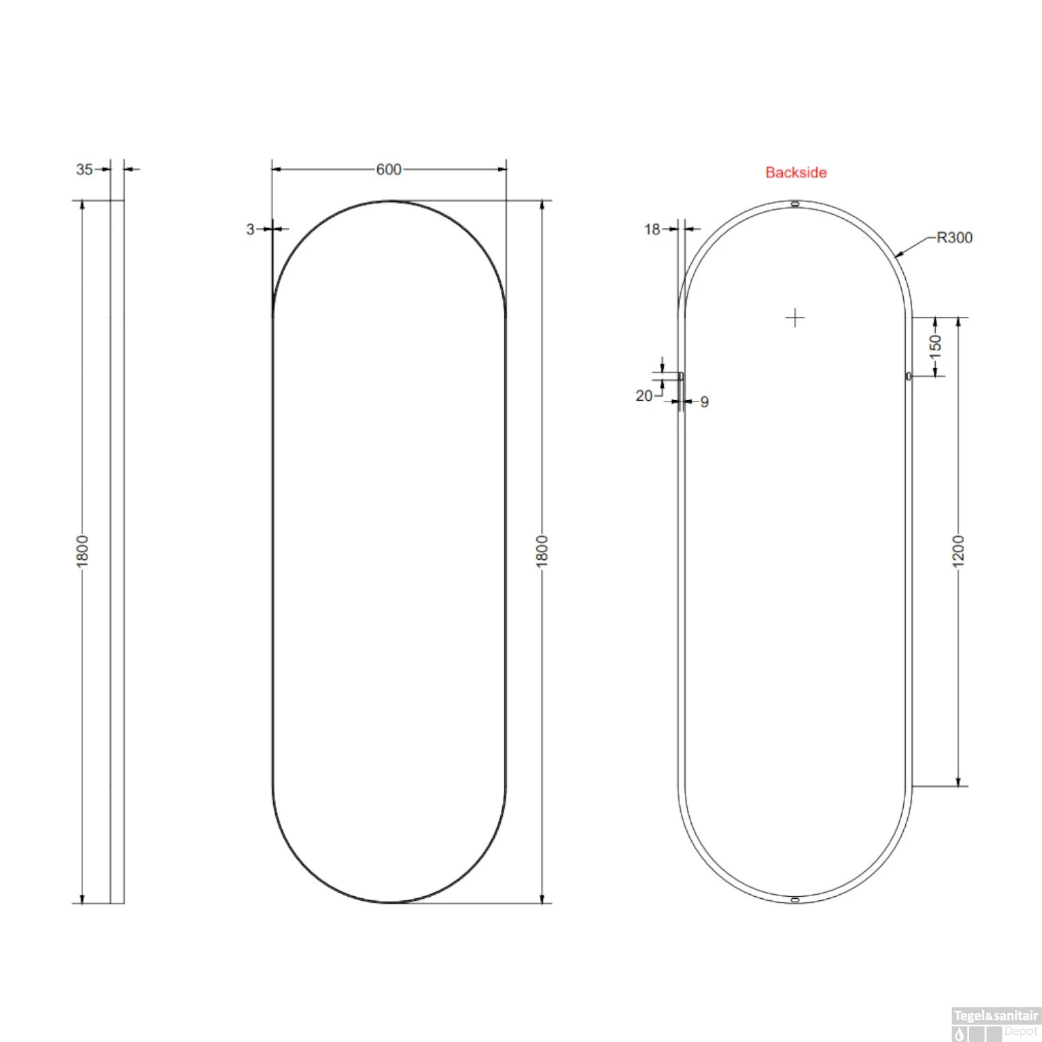 Spiegel Ink SP20 Ovaal In Stalen Kader 60 X 4 X 180 Cm Mat Wit - Afbeelding 2