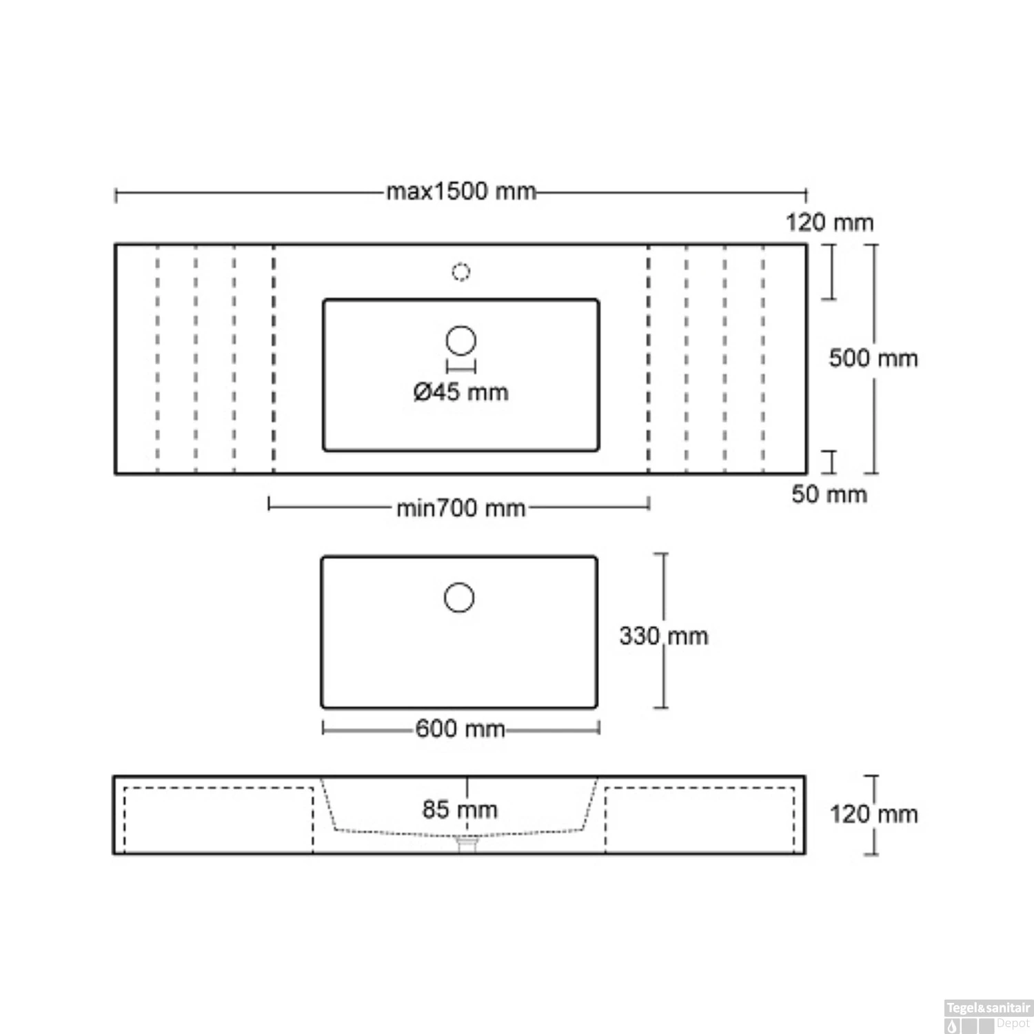 Opzet Wastafel Urbi Et Orbi Plura Uni 110 Beton 110x50x12 Cm Donkergrijs 5 Opzet Wastafel Urbi Et Orbi Plura Uni 110 Beton 110x50x12 Cm Donkergrijs - Afbeelding 3