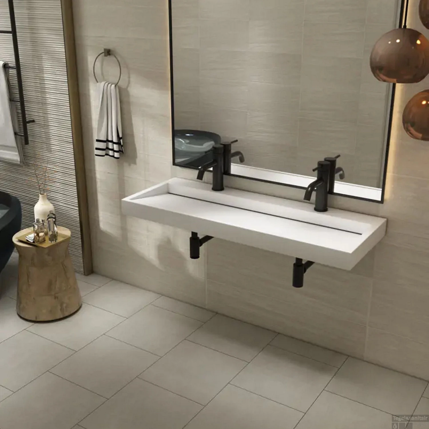 Wastafel Boss & Wessing Hoya 120x45.5 Cm Met 2 Kraangaten Mat Wit - Afbeelding 2