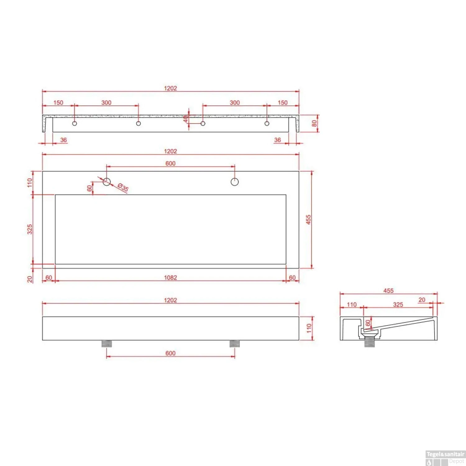 Wastafel Boss & Wessing Hoya 120x45.5 Cm Met 2 Kraangaten Mat Wit - Afbeelding 3