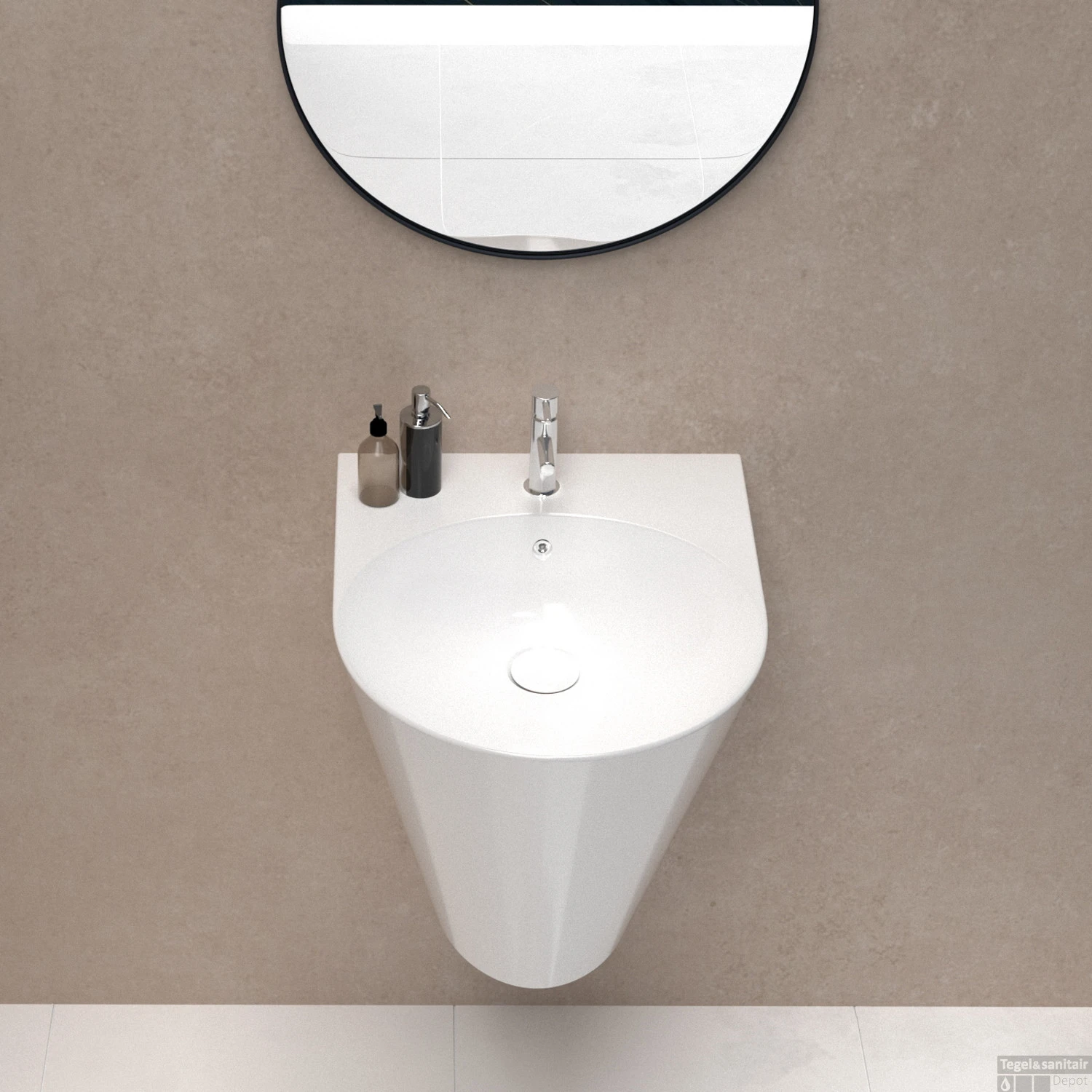 Wastafel Boss & Wessing Cone Keramisch 51x44cm Met Kraangat Mat Wit 4 Wastafel Boss & Wessing Cone Keramisch 51x44cm Met Kraangat Mat Wit - Afbeelding 2