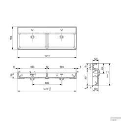 Wastafel Dubbel Plieger Kansas 2 Kraangaten Met Overloop 120x46,6 Cm (3 Verschillende Kleuren) -Grohe Verkoopwinkel wastafel dubbel salenzi 120x45 cm mat wit tech 1