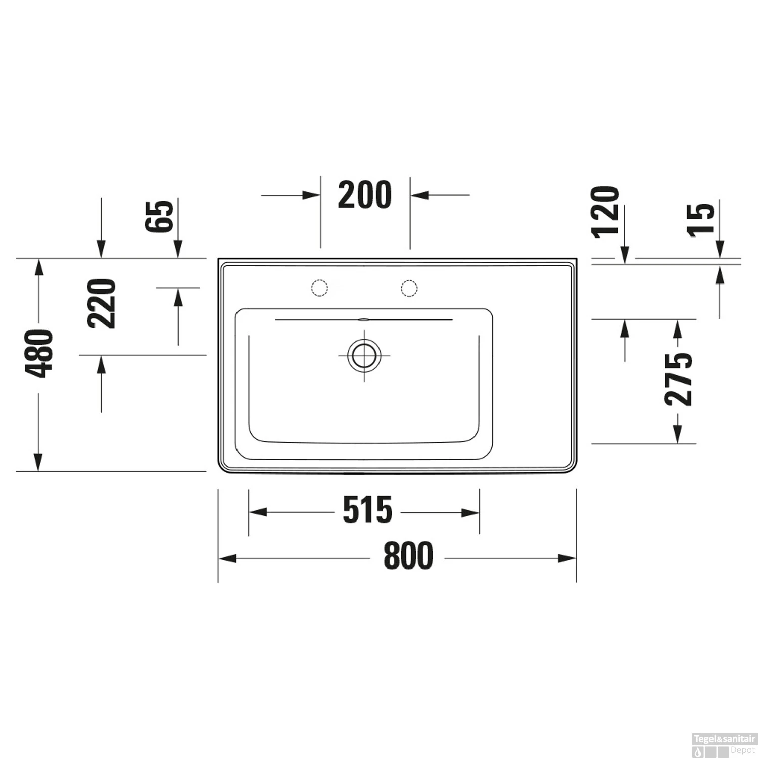Wastafel Duravit D-Neo Rand Overloop Kraanvlak Zonder Kraangat 80 Cm Hoogglans Wit Links - Afbeelding 3