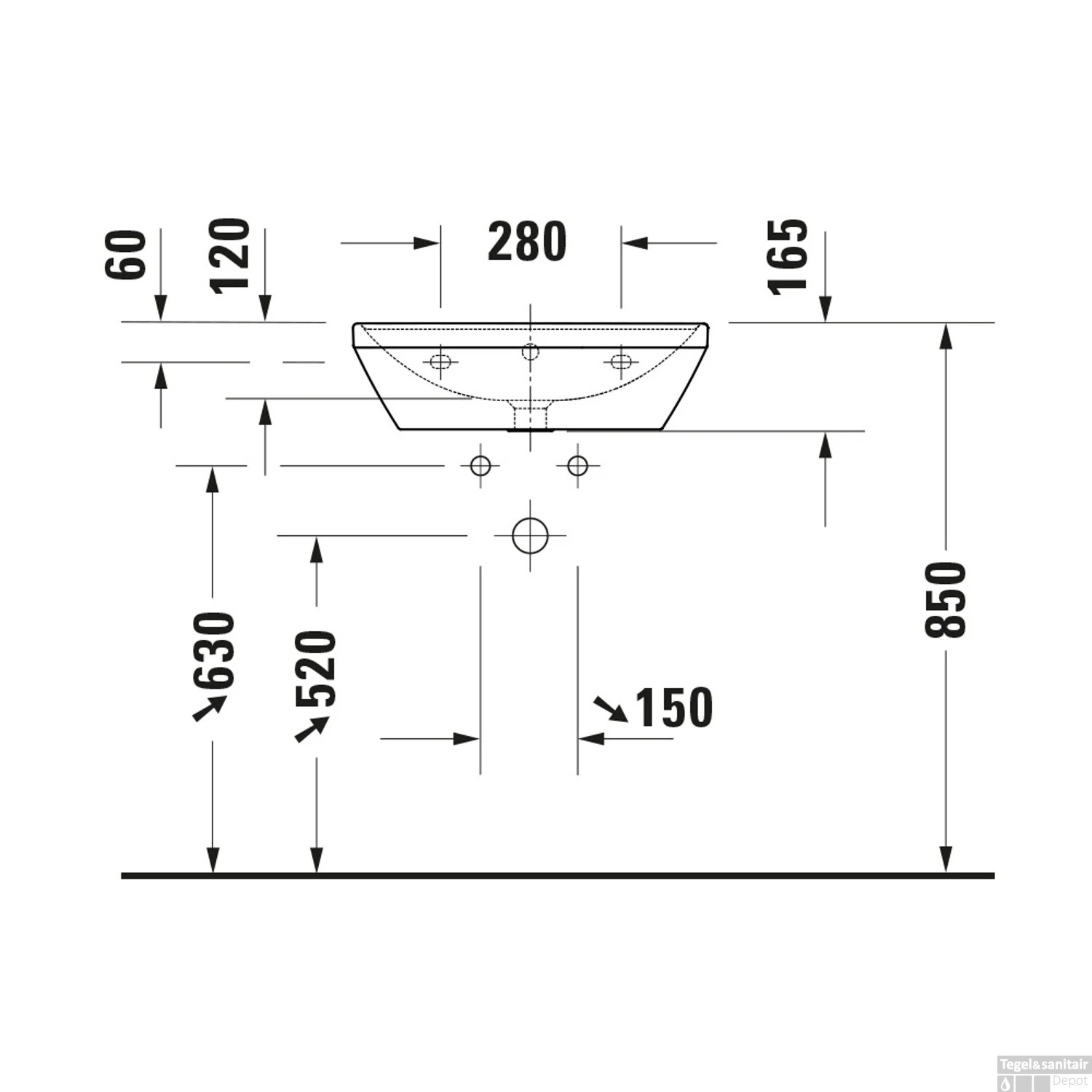 Wastafel Duravit D-Neo WonderGliss Met Overloop Kraanvlak Zonder Kraangat 55 Cm Hoogglans Wit - Afbeelding 4