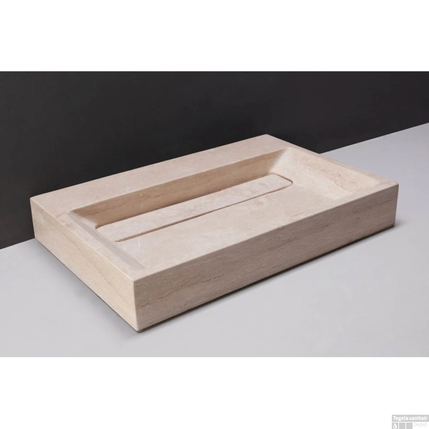 Wastafel Forzalaqua Bellezza Travertin Gezoet 80,5x51,5x9 Cm Zonder Kraangat