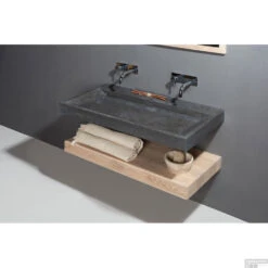 Wastafel Forzalaqua Stockholm Hardsteen Gezoet Met 2 Kraangaten 80,5x51,5x9,5 Cm