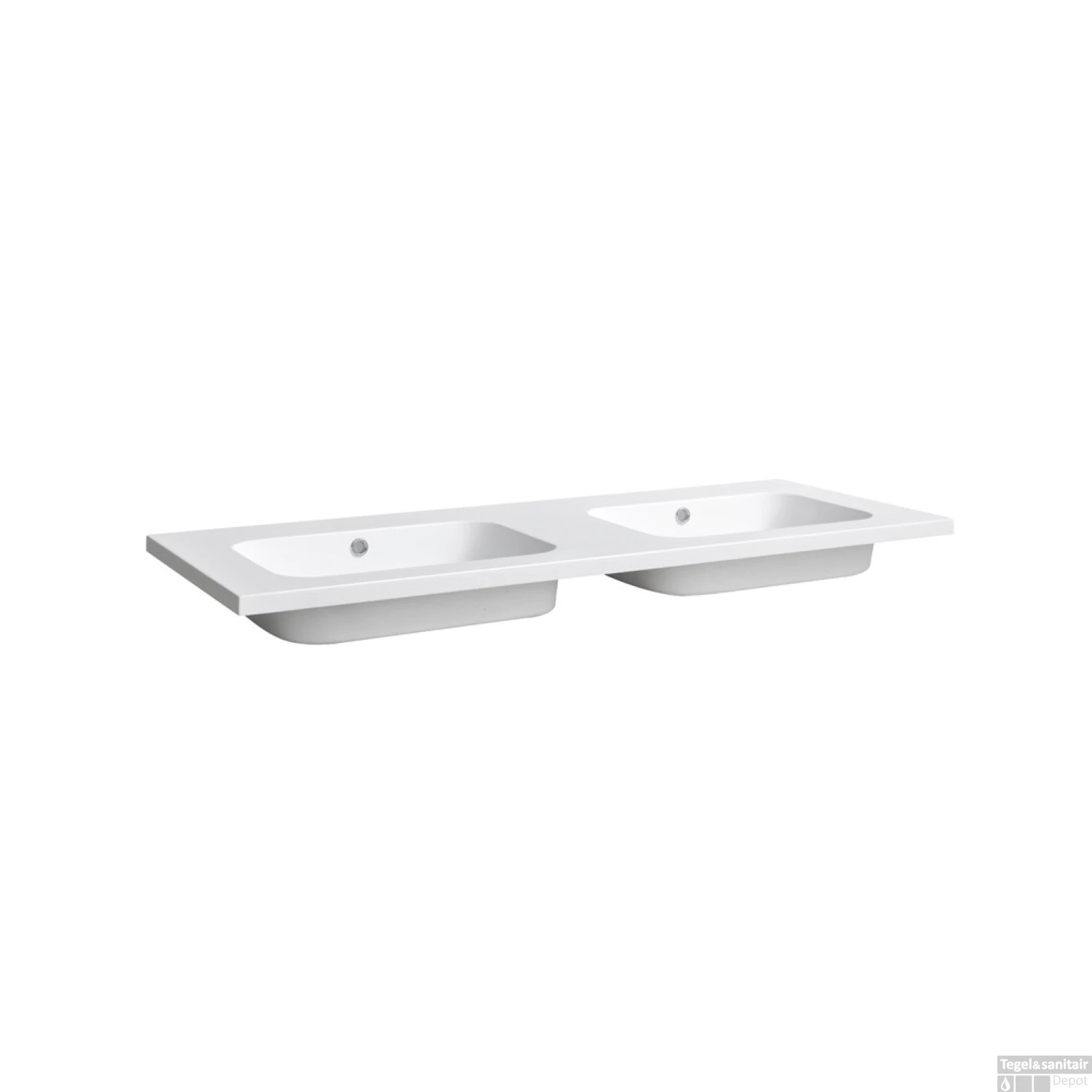 Wastafel Sanilux Classic 120x47x3 Cm Mineraalmarmer Mat Wit Dubbel (2 Kraangaten)