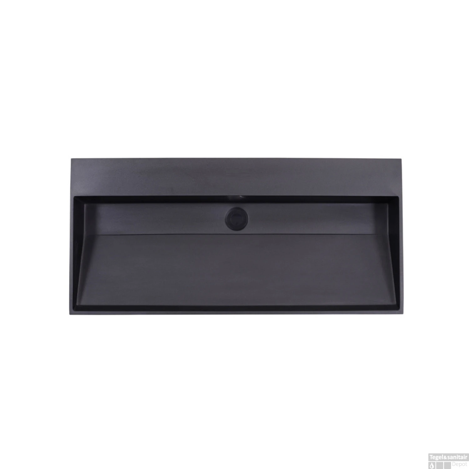 Wastafel Sanilux Quartz Trend 100x47x12 Cm Keramiek Mat Zwart (0 Kraangaten) - Afbeelding 2