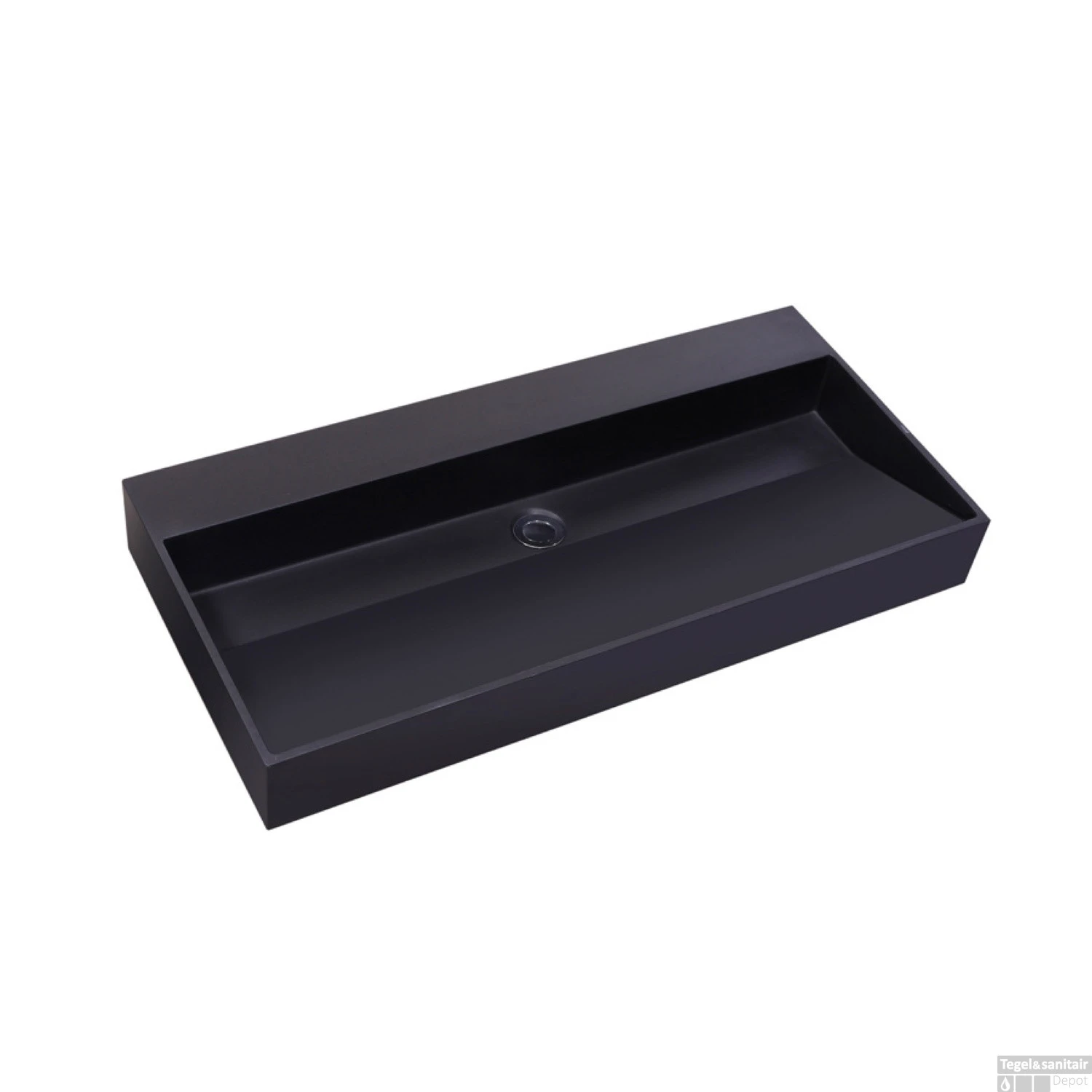 Wastafel Sanilux Quartz Trend 100x47x12 Cm Keramiek Mat Zwart (0 Kraangaten)