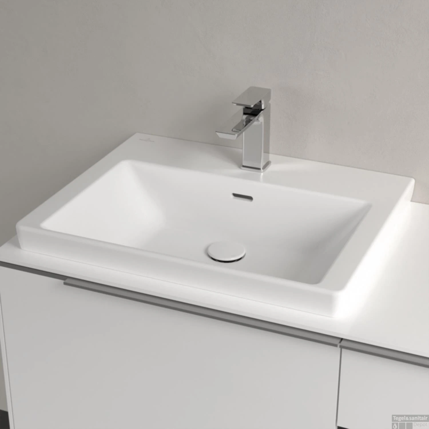 Wastafel Villeroy & Boch Subway 3.0 Met CeramicPlus 1 Kraangat Met Overloop 60x47x16.5 Cm Stone White 4 Wastafel Villeroy & Boch Subway 3.0 Met CeramicPlus 1 Kraangat Met Overloop 60x47x16.5 Cm Stone White - Afbeelding 2