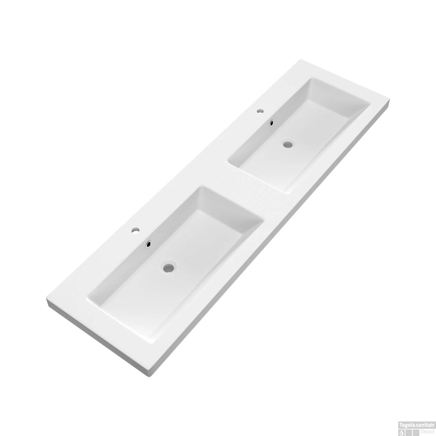 Wastafel Voor Meubel Exclusive Line Foggia 160 Cm Mat Wit 2 Kraangaten - Afbeelding 3