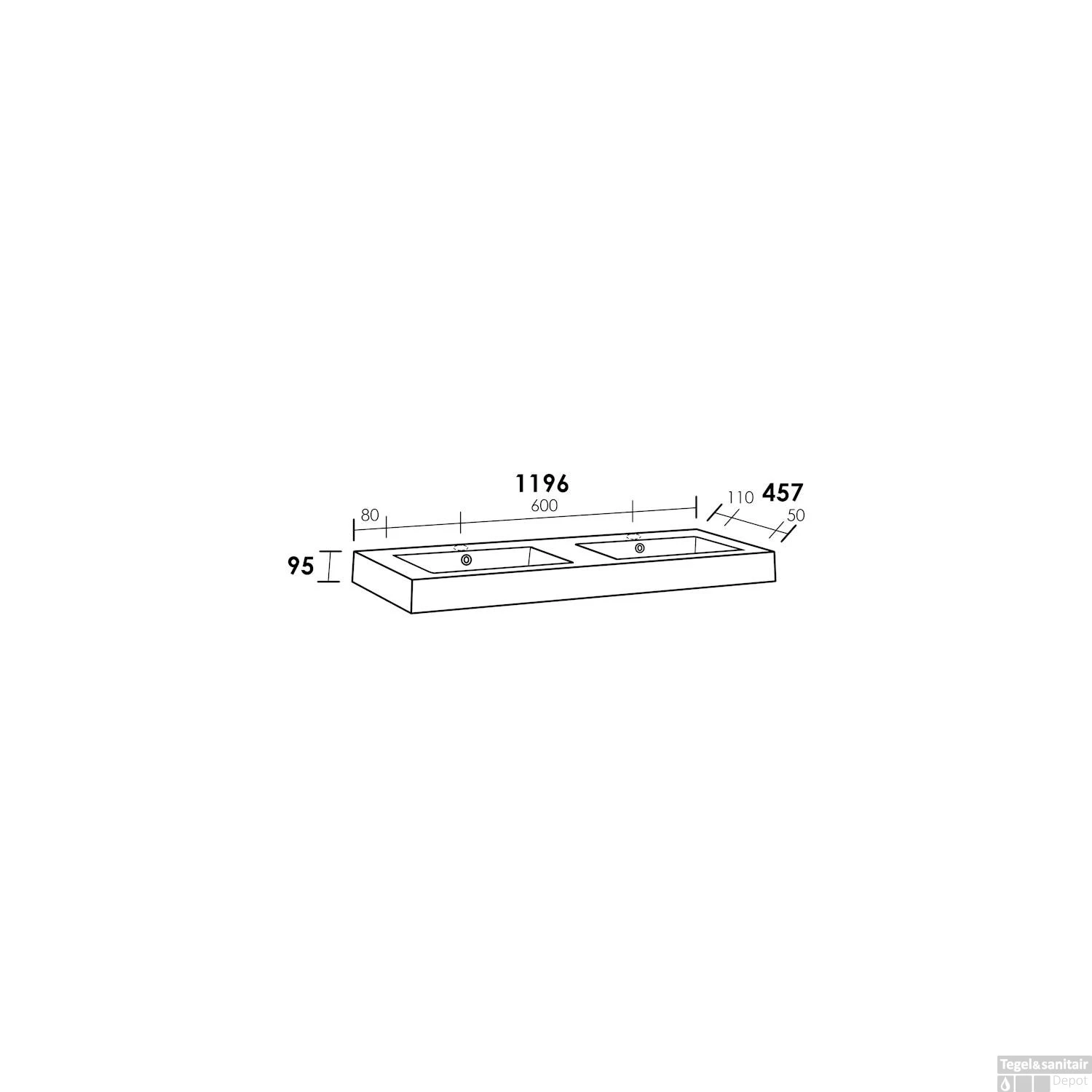 Wastafelblad Exclusive Line Florence 120-2 Geen Kraangaten 6 Wastafelblad Exclusive Line Florence 120-2 Geen Kraangaten - Afbeelding 4